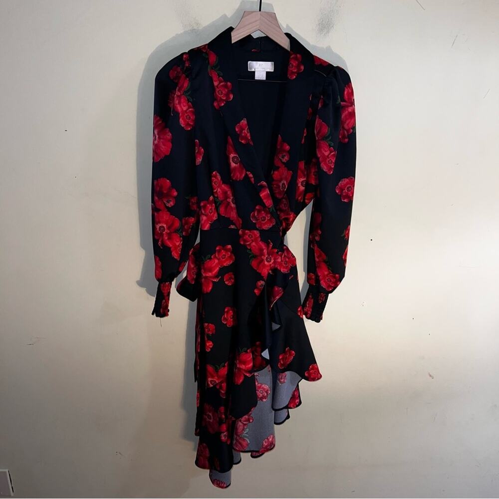RACHEL PARCELL Wrap Satin Ted Poppy Print Asymmetrical Dress XS - Picture 4 of 9
